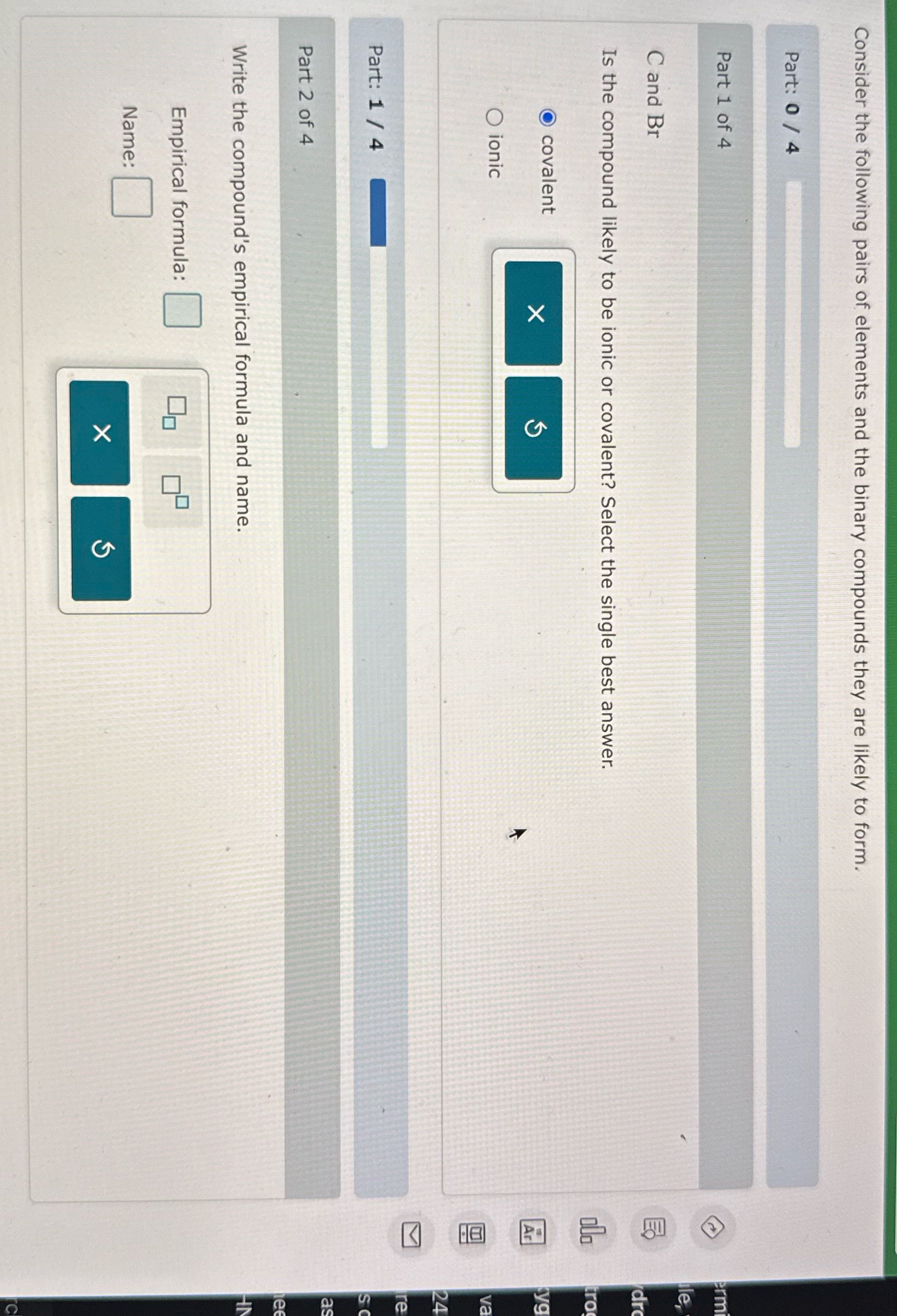 Consider the following pairs of elements and the