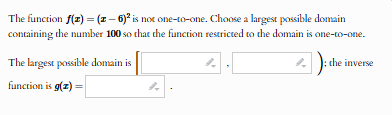 solve The function f(z) = (x -6)? is not