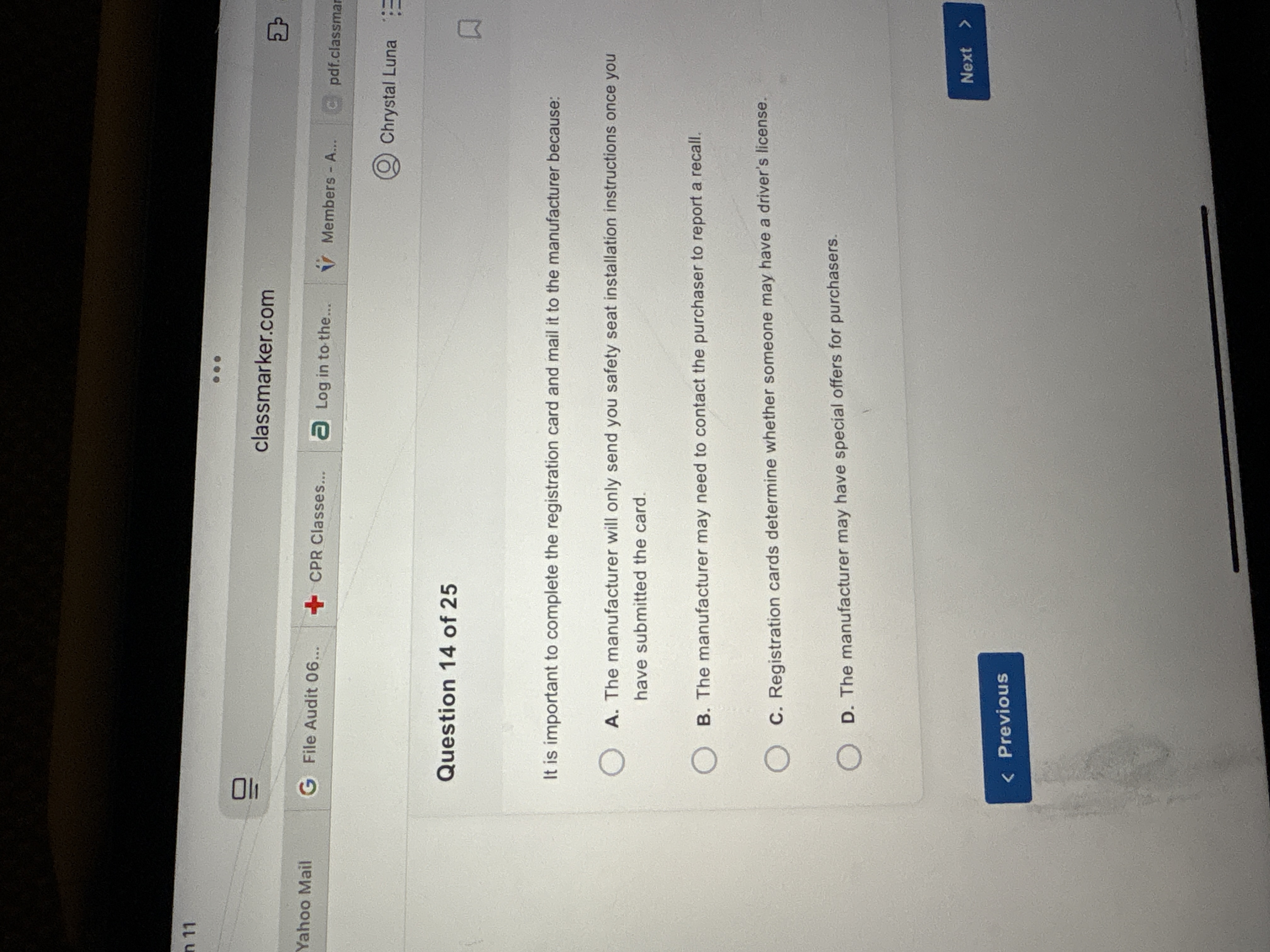 Answer 1 11 ... 2 classmarker.com Yahoo Mail G