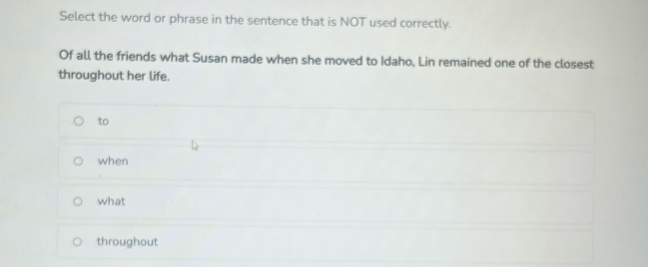 Select the word or phrase in the sentence that is