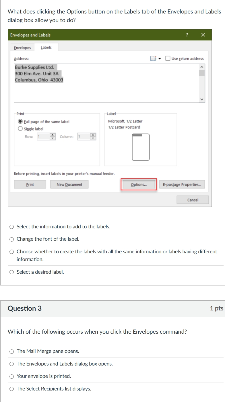 a What does clicking the Options button on the