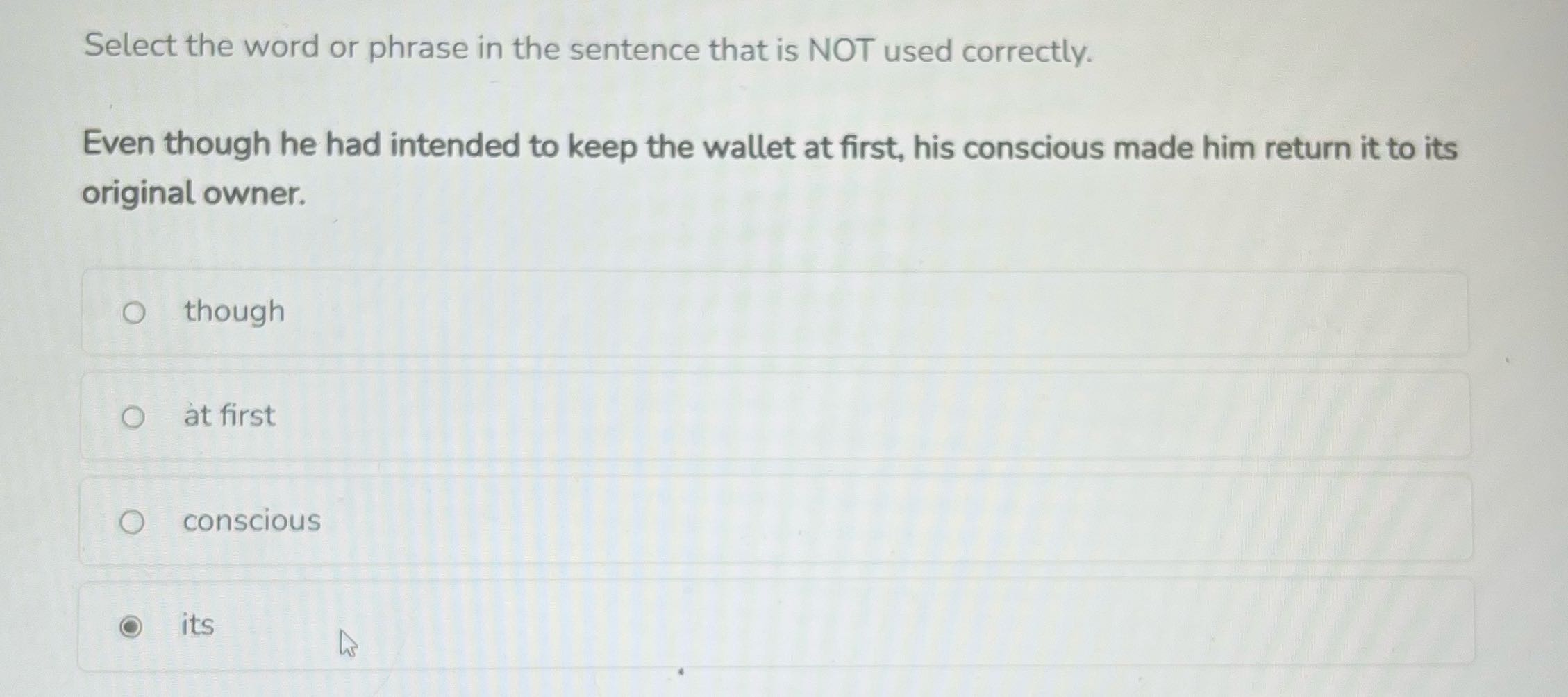 Select the word or phrase in the sentence that is