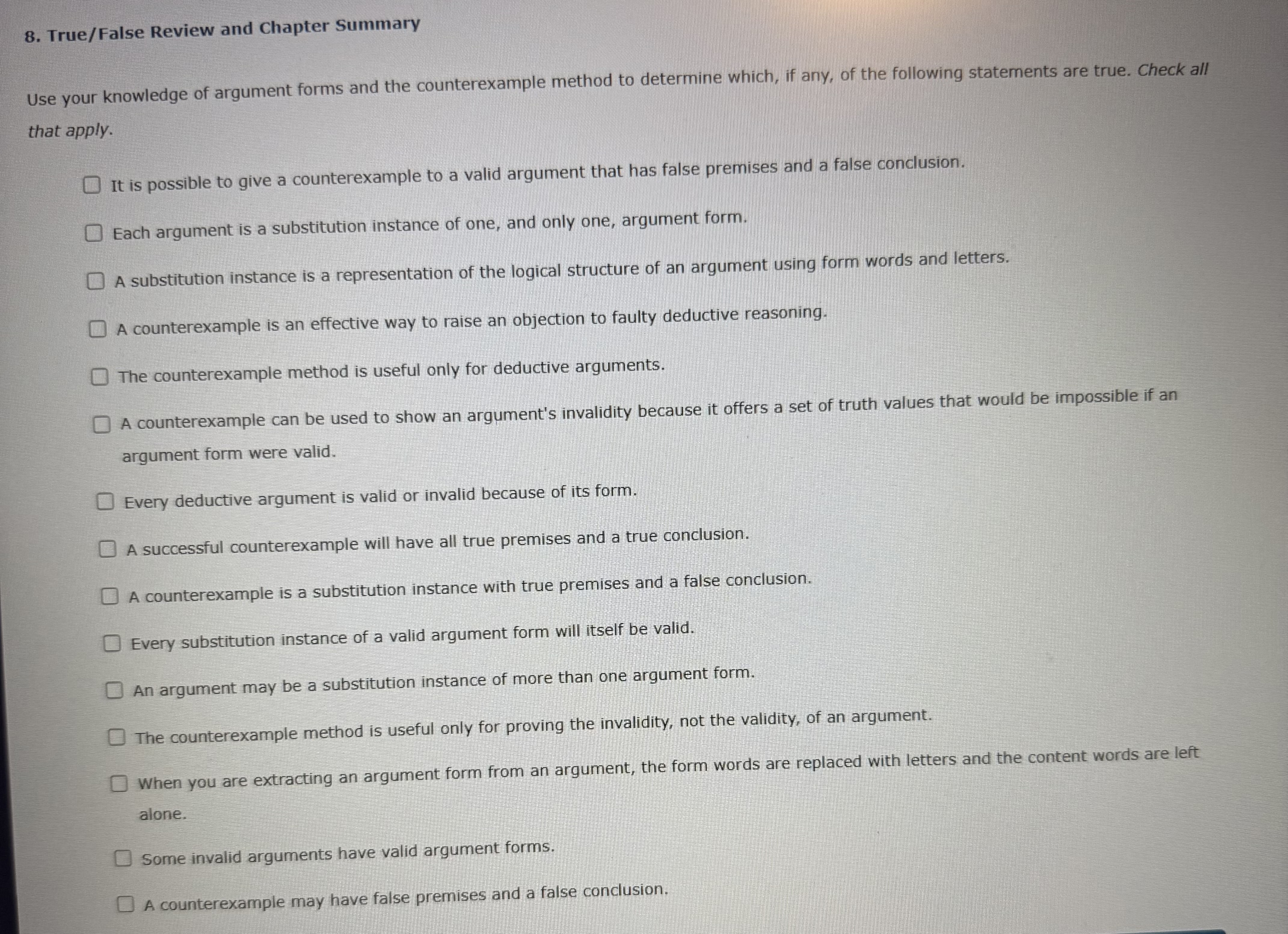8. True/False Review and Chapter Summary Use your