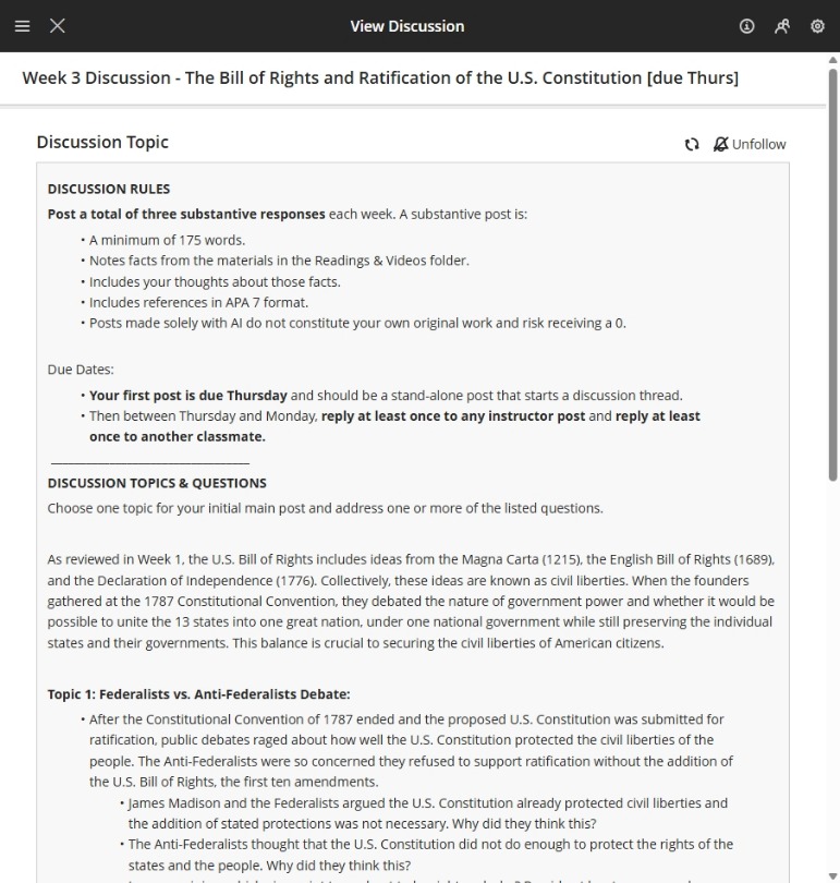 AT e Bera tye) 9) Week 3 Discussion - The Bill of