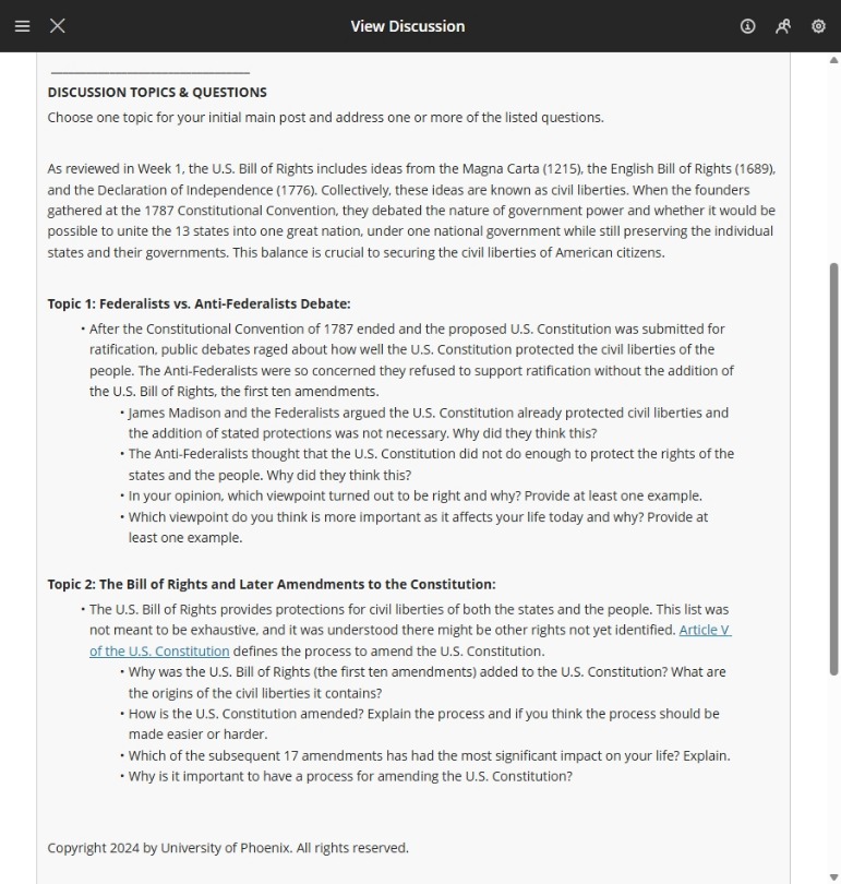 AT e Bera tye) 9) Week 3 Discussion - The Bill of