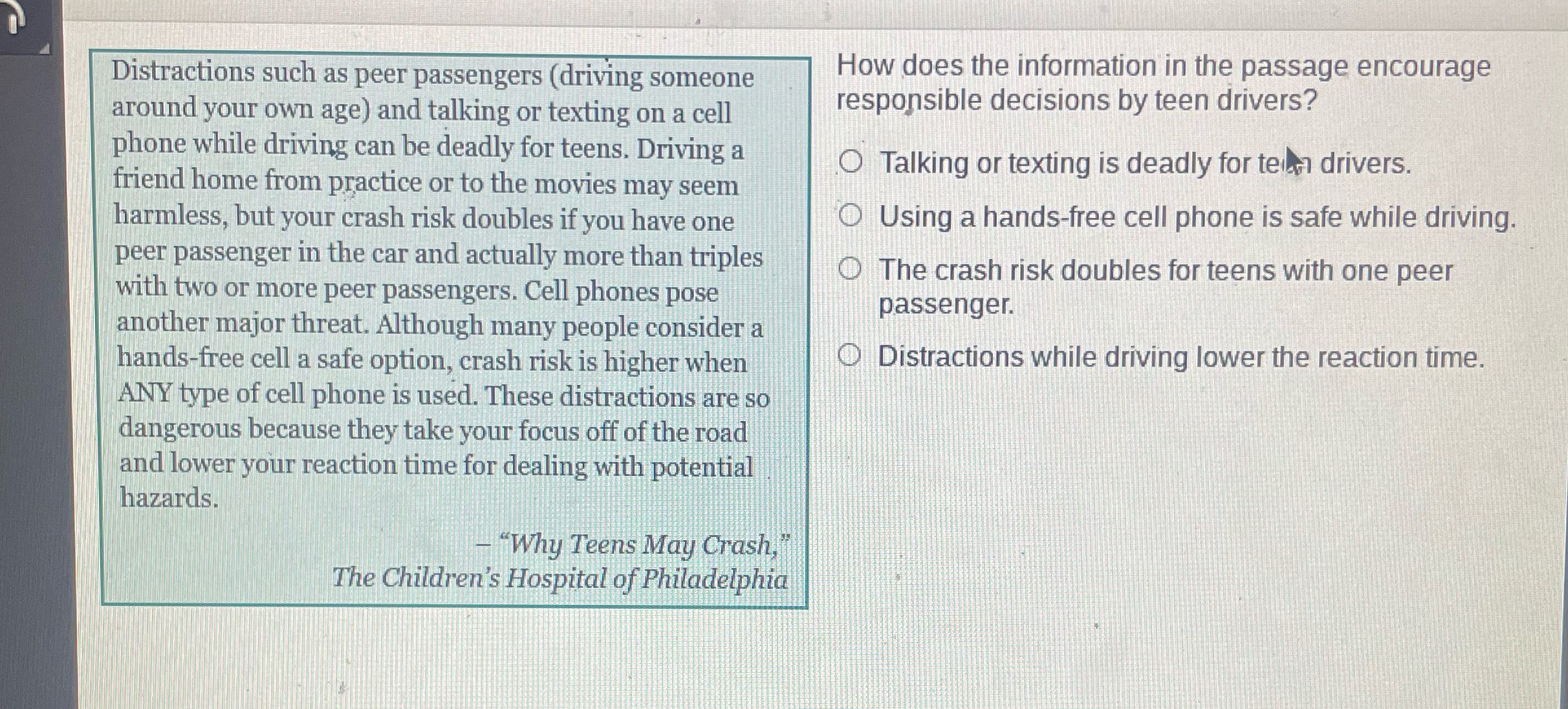 Distractions such as peer passengers (driving