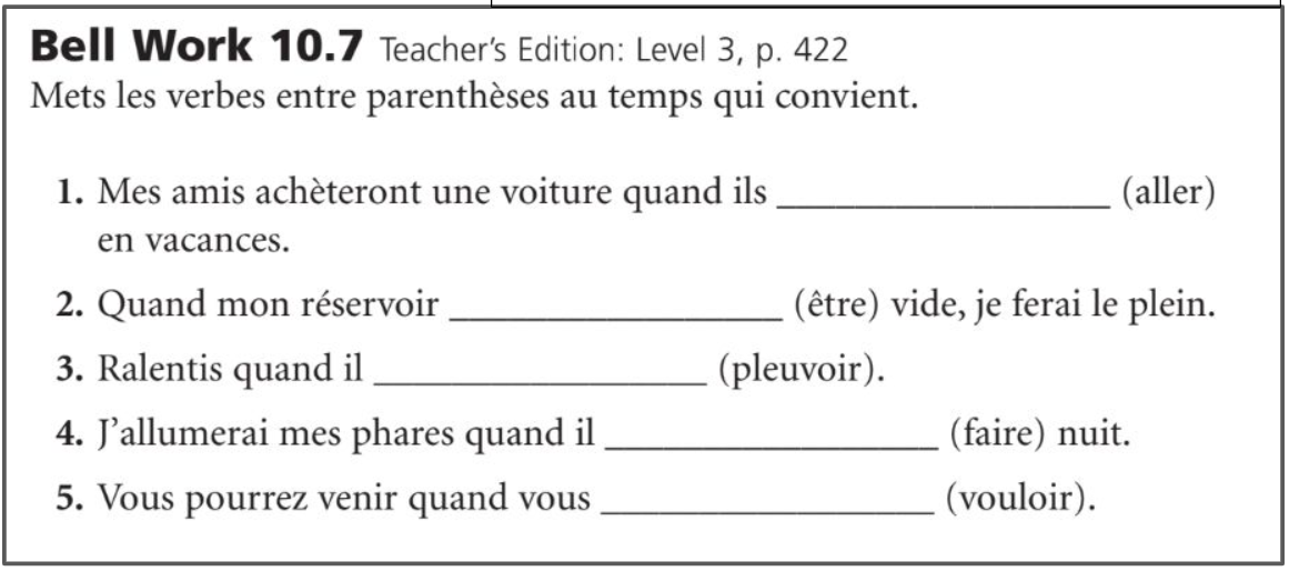 Answer Bell Work 10.7 Teacher's Edition: