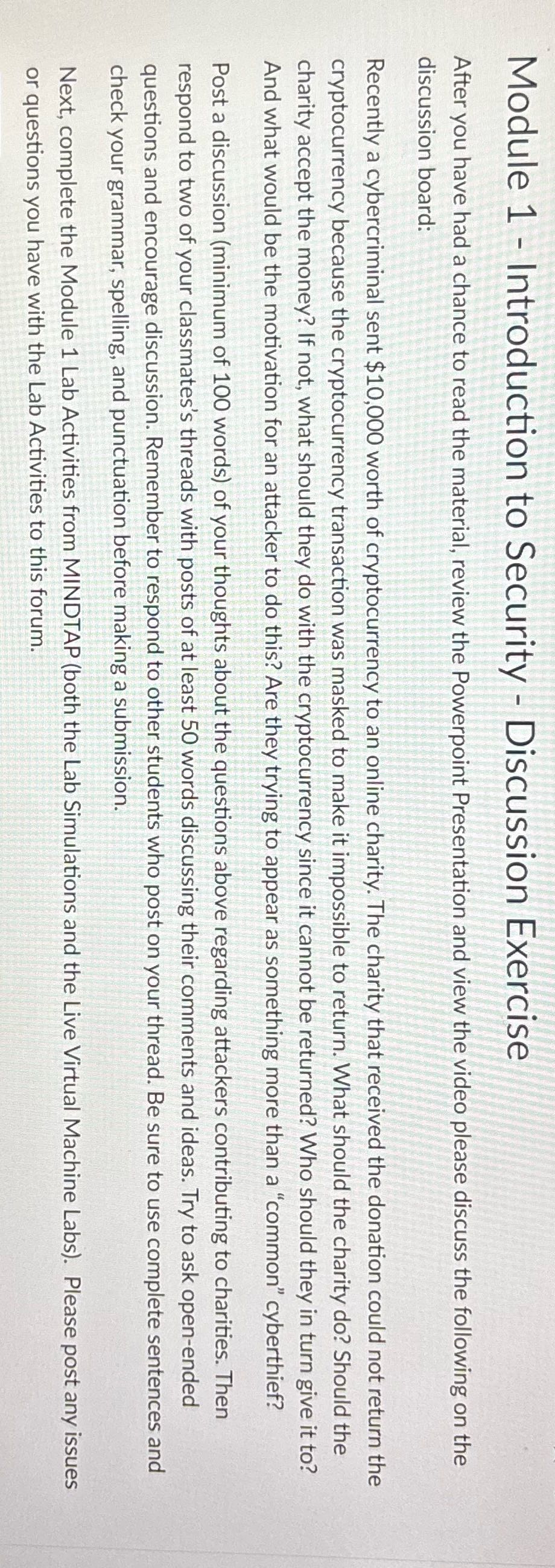 Write a 100 word discussion post on the