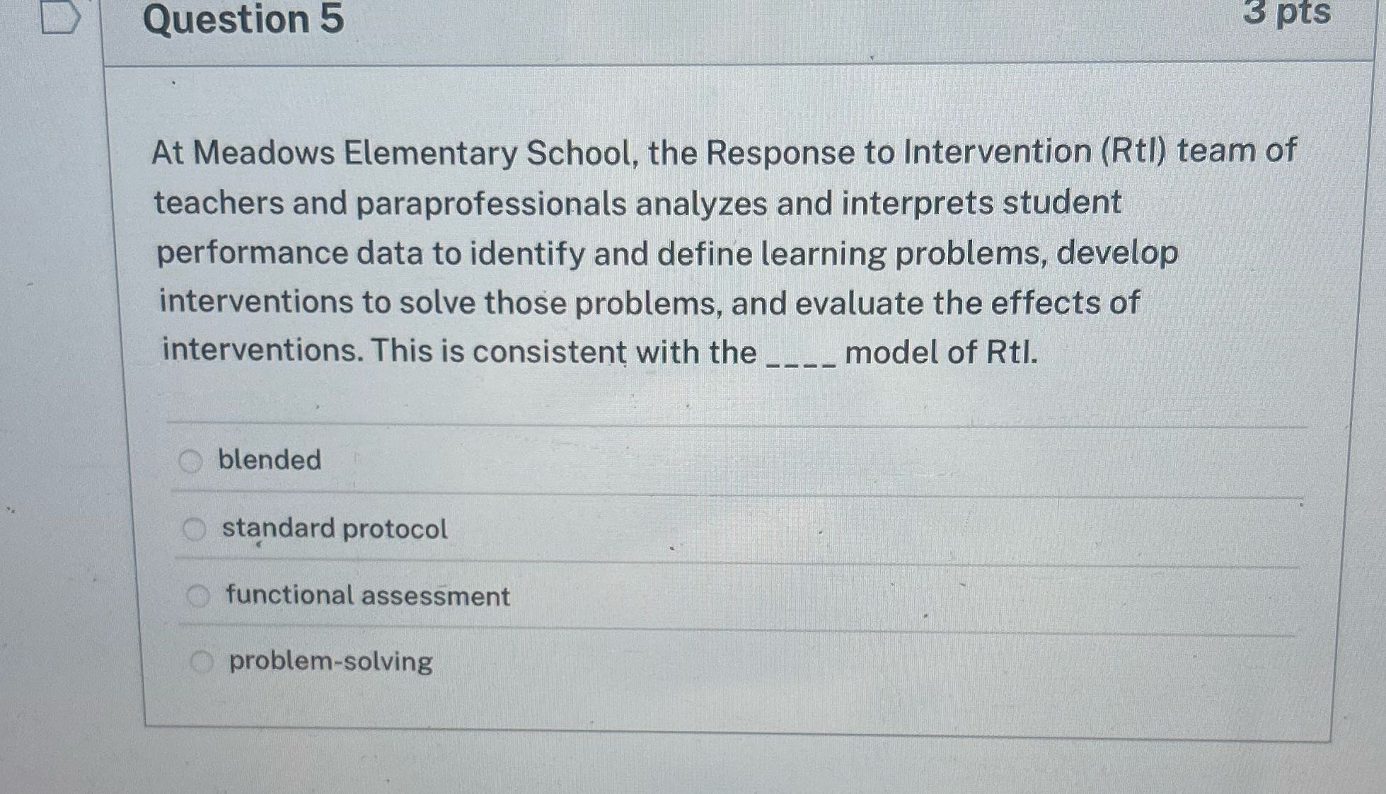Question 5 3 pts At Meadows Elementary School,