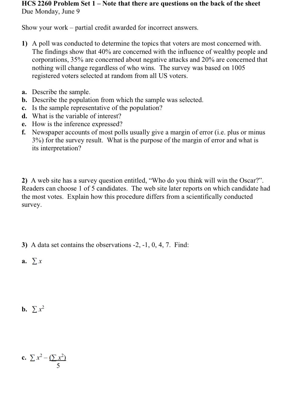 HCS 2260 Problem Set 1 Note that there are