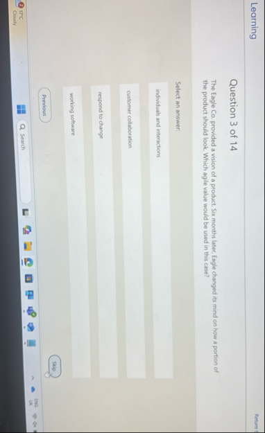 Learning Return Question 3 of 1 4 The Eagle Co .