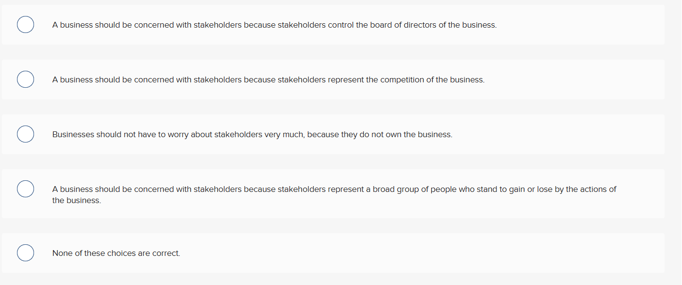 ? O O OO O O A business should be concerned with