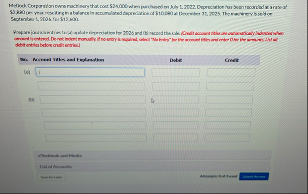 Metlock Corporation owns machinery that cost $ 2
