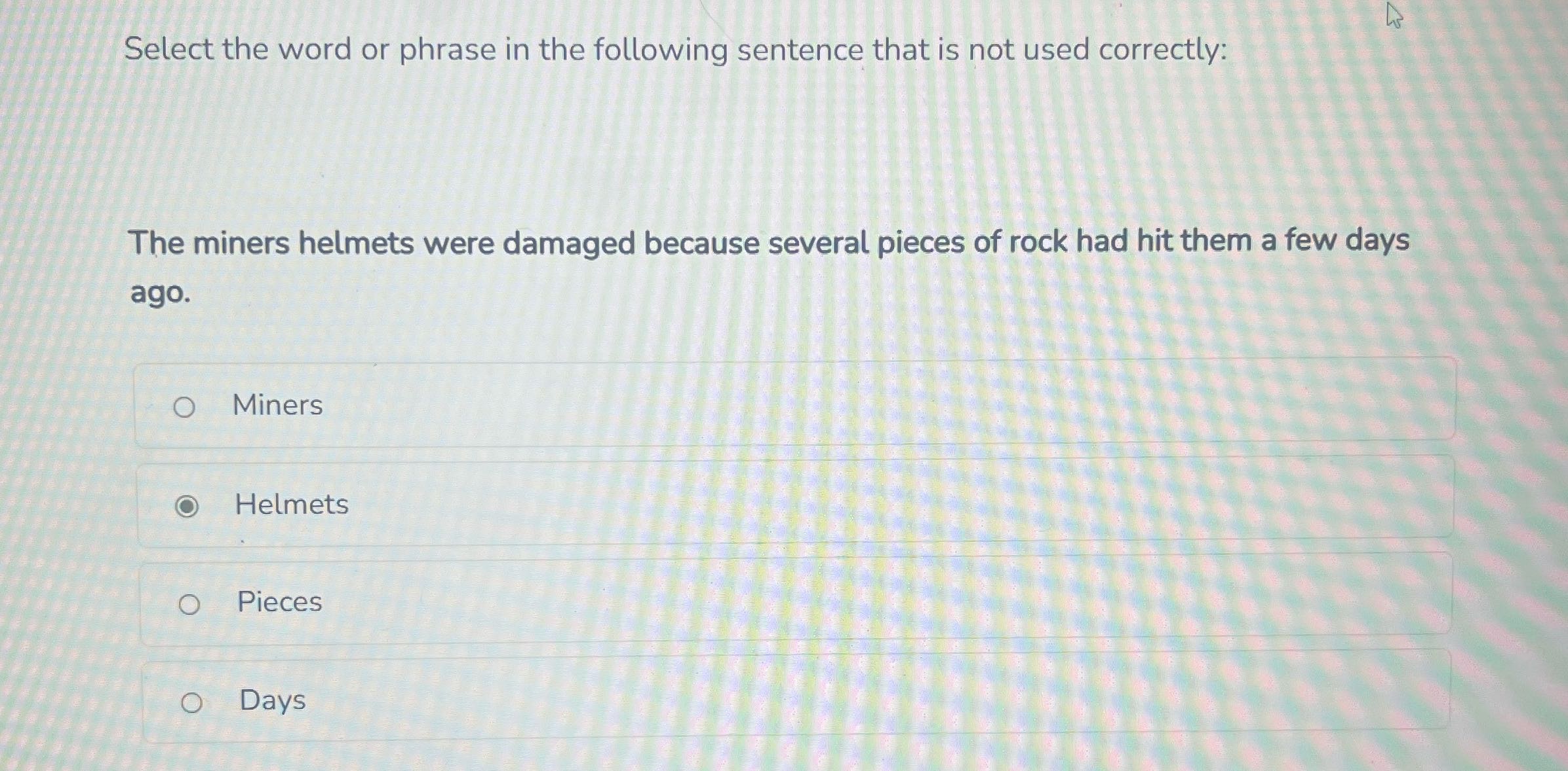 Select the word or phrase in the following