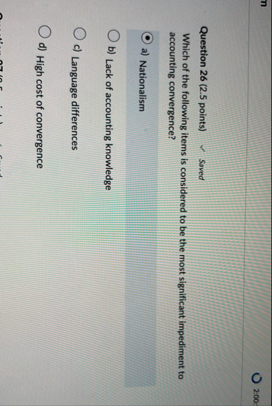 2 : 0 0 : Question 2 6 ( 2 . 5 points ) Saved
