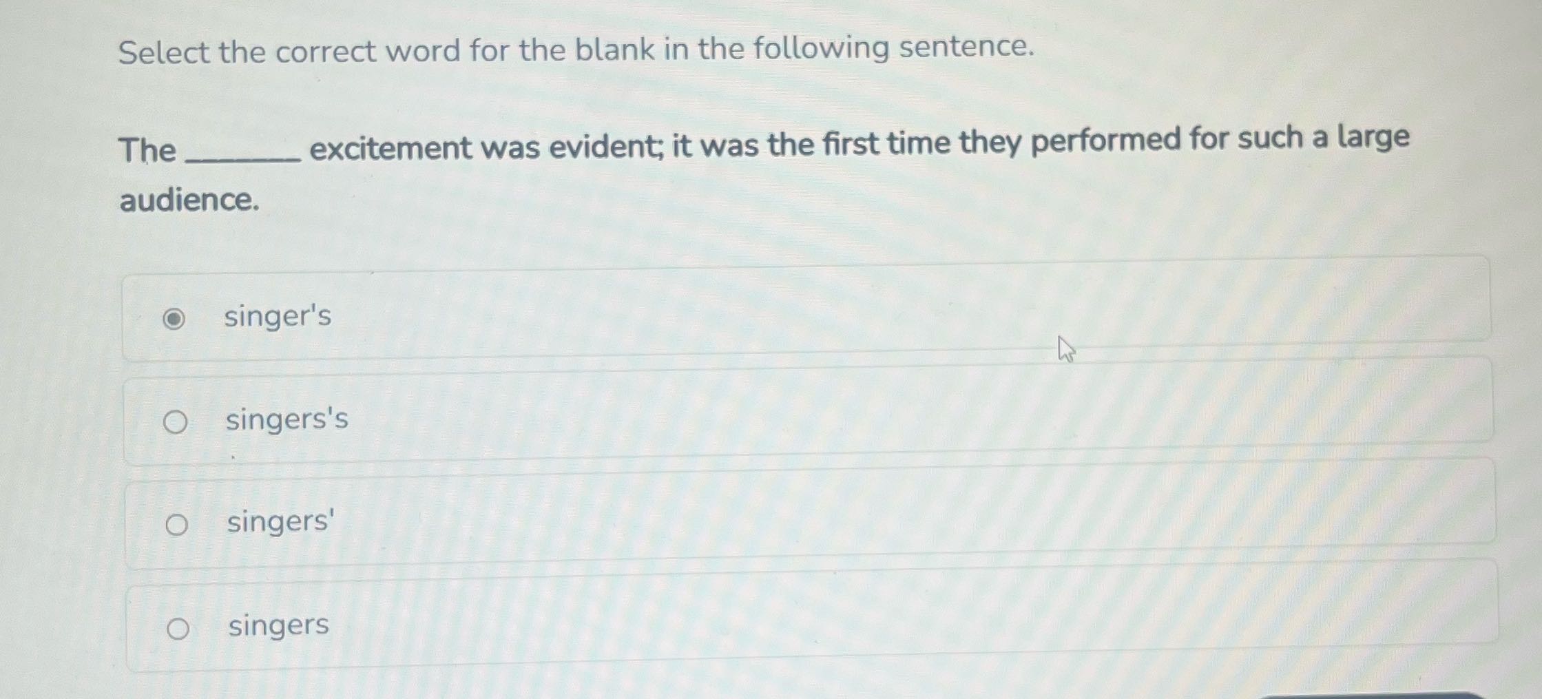 Select the correct word for the blank in the