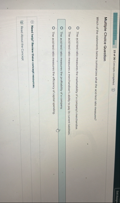 2 3 of 3 0 Concepts completed Exit Assign