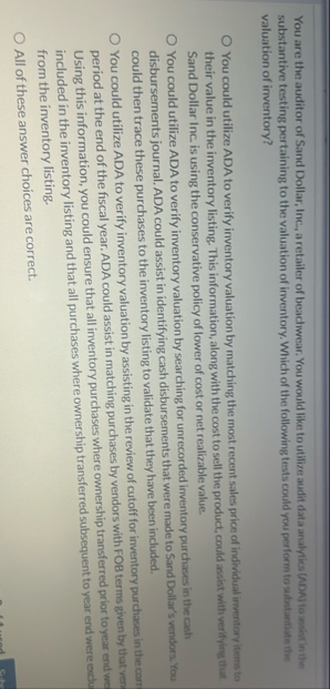 You are the auditor of Sand Dollar, Inc., a