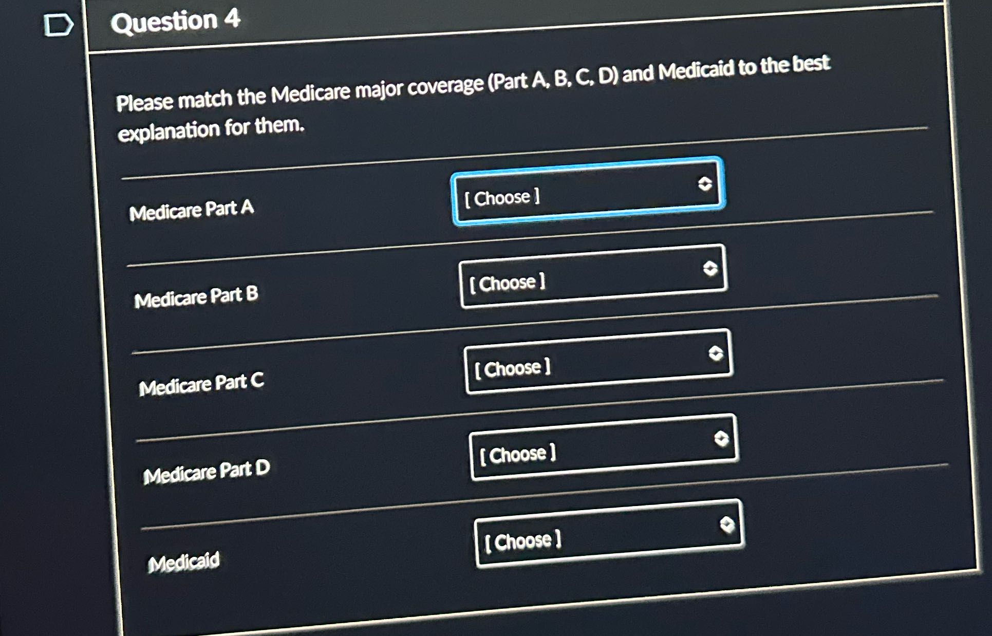 Please make a Medicare major coverage part a, b,