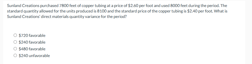 Sunland Creations purchased 7 8 0 0 feet of