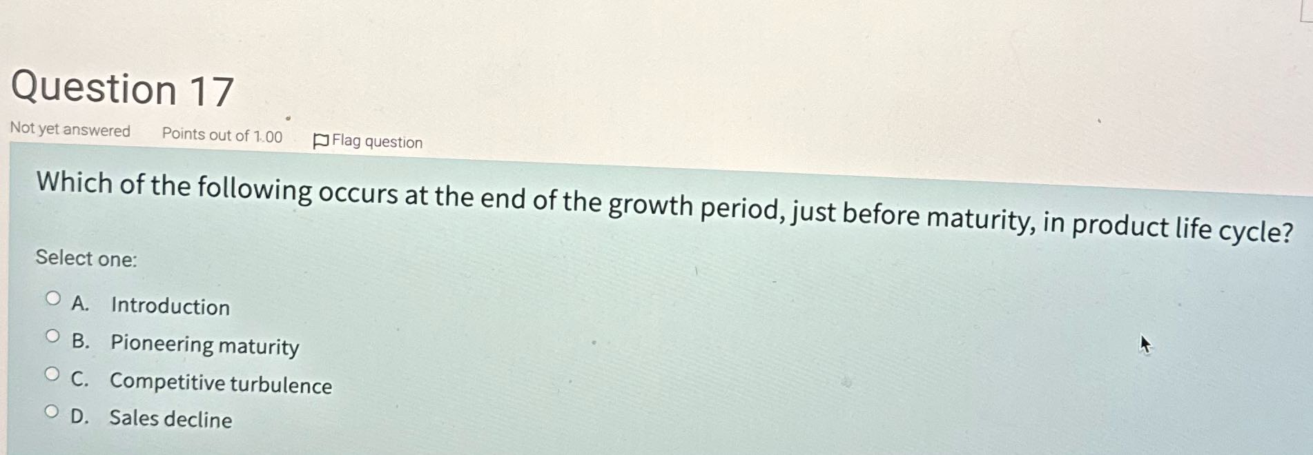 Question 17 Not yet answered Points out of 1.00