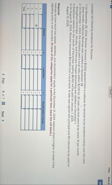 Consider the following situations for Shocker: On