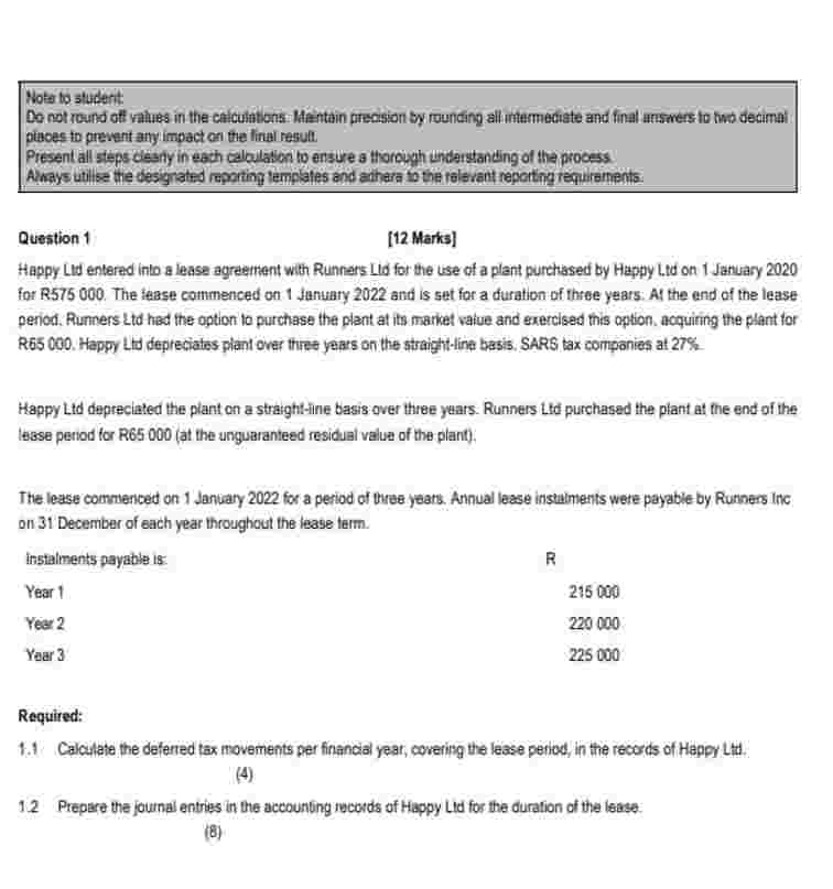 Note to student Do not round off values in the