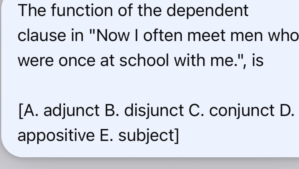 The function of the dependent clause in "Now |