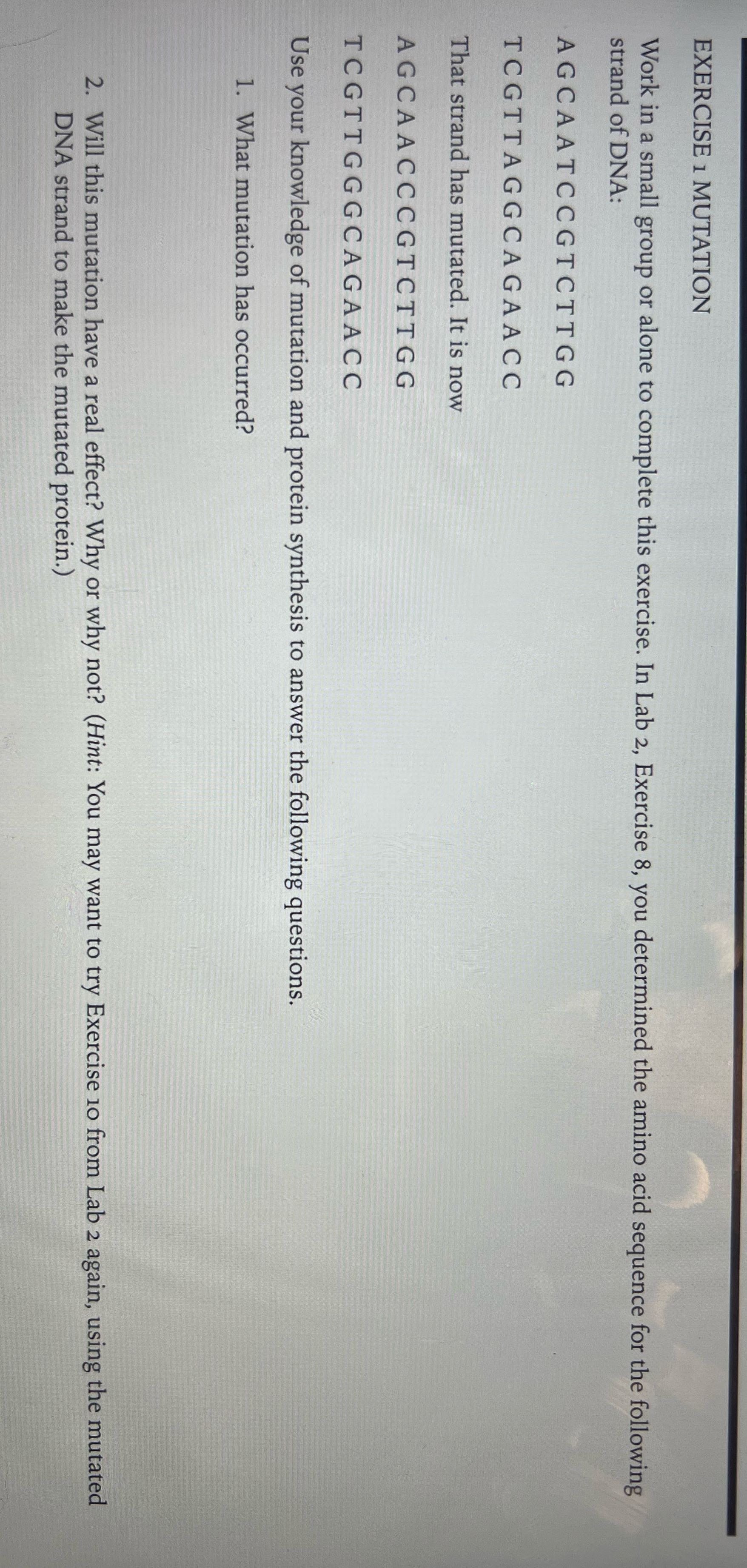 Please answer the following questions EXERCISE 1