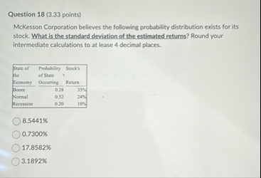 Question 1 8 ( 3 . 3 3 points ) McKesson