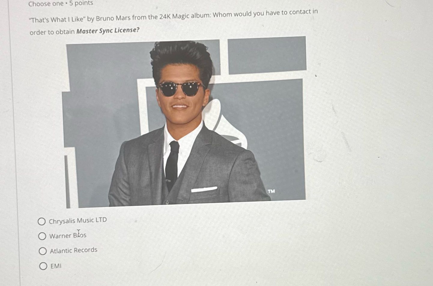 Choose one . 5 points "That