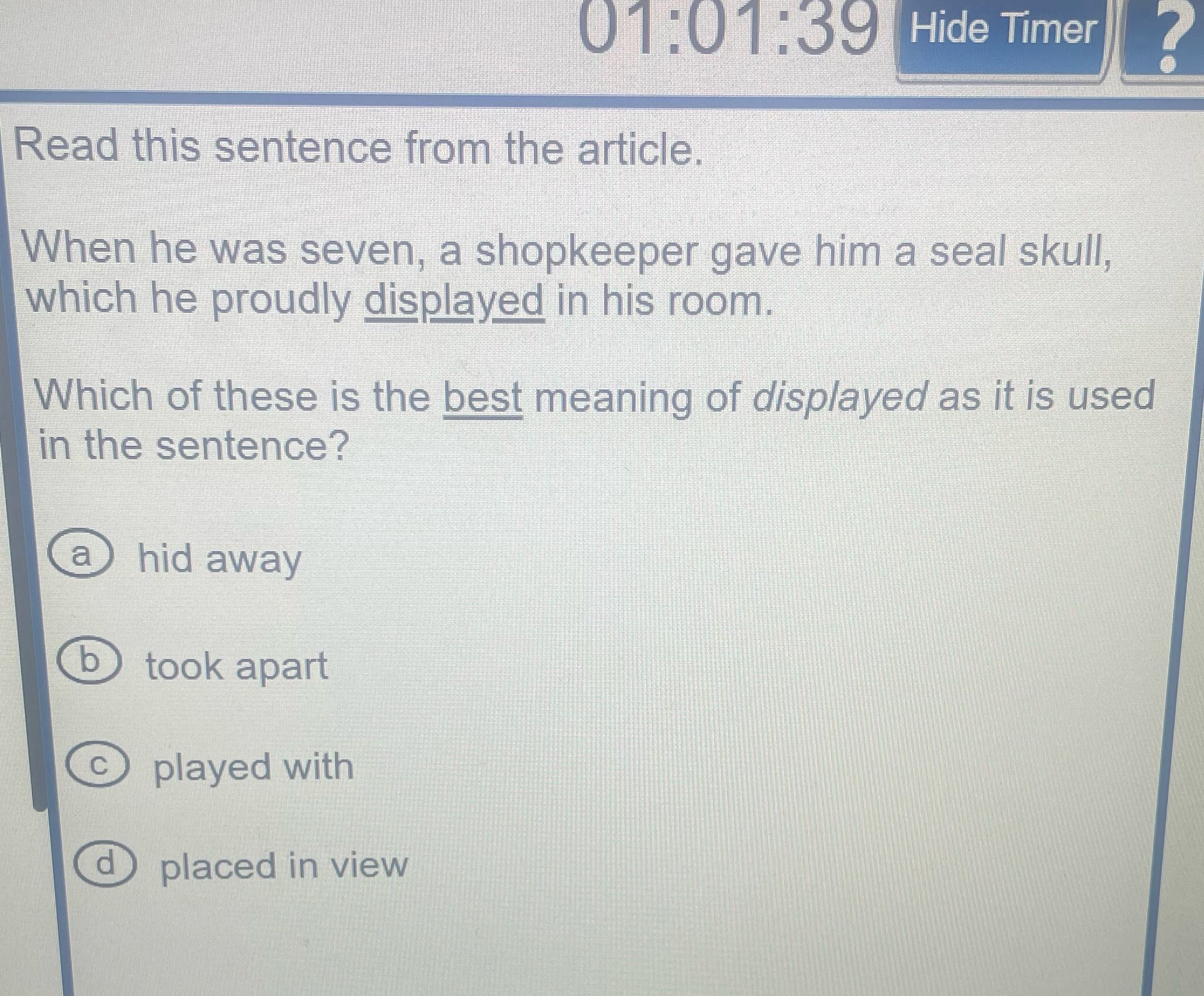 Solve 01:01:39 Hide Timer ? Read this sentence