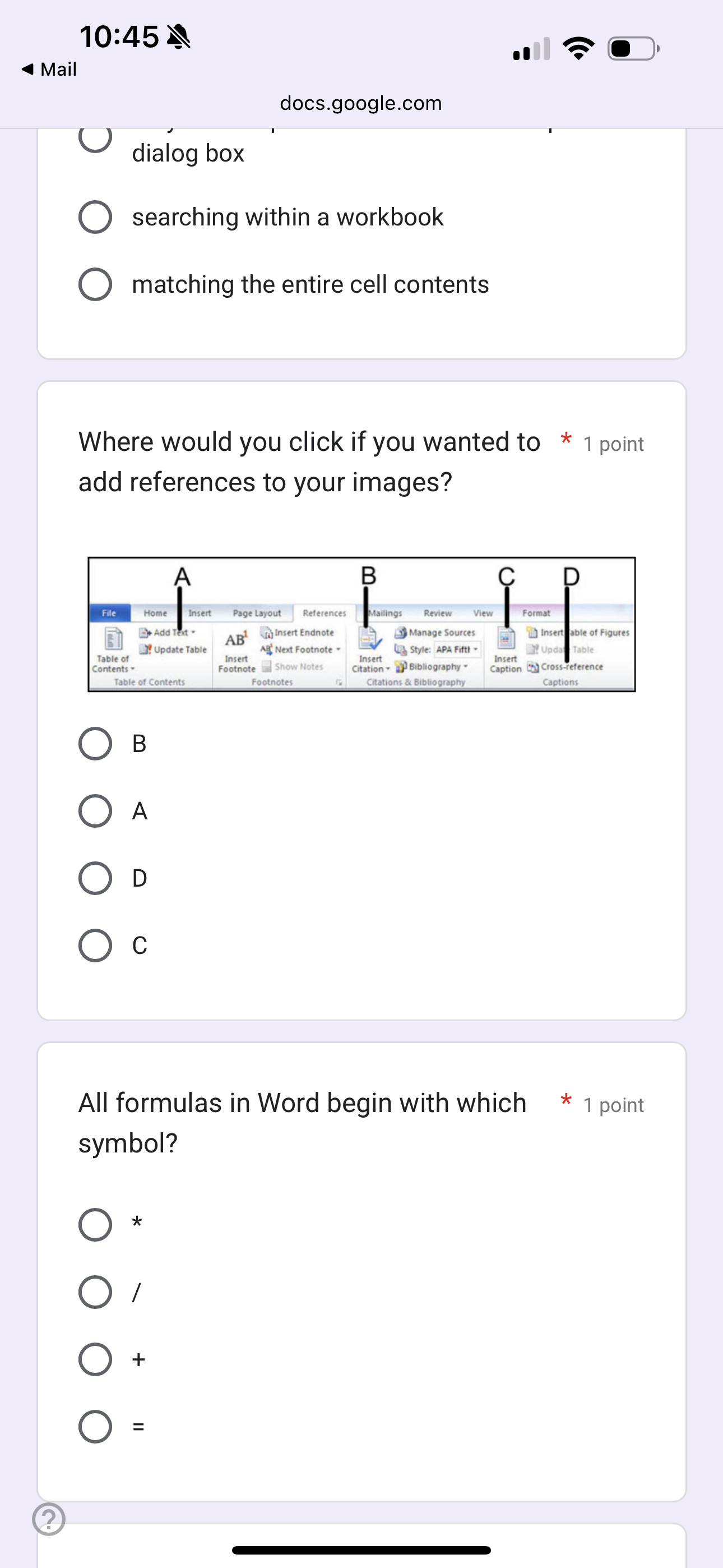 a 10:45 Mail docs.google.com O dialog box