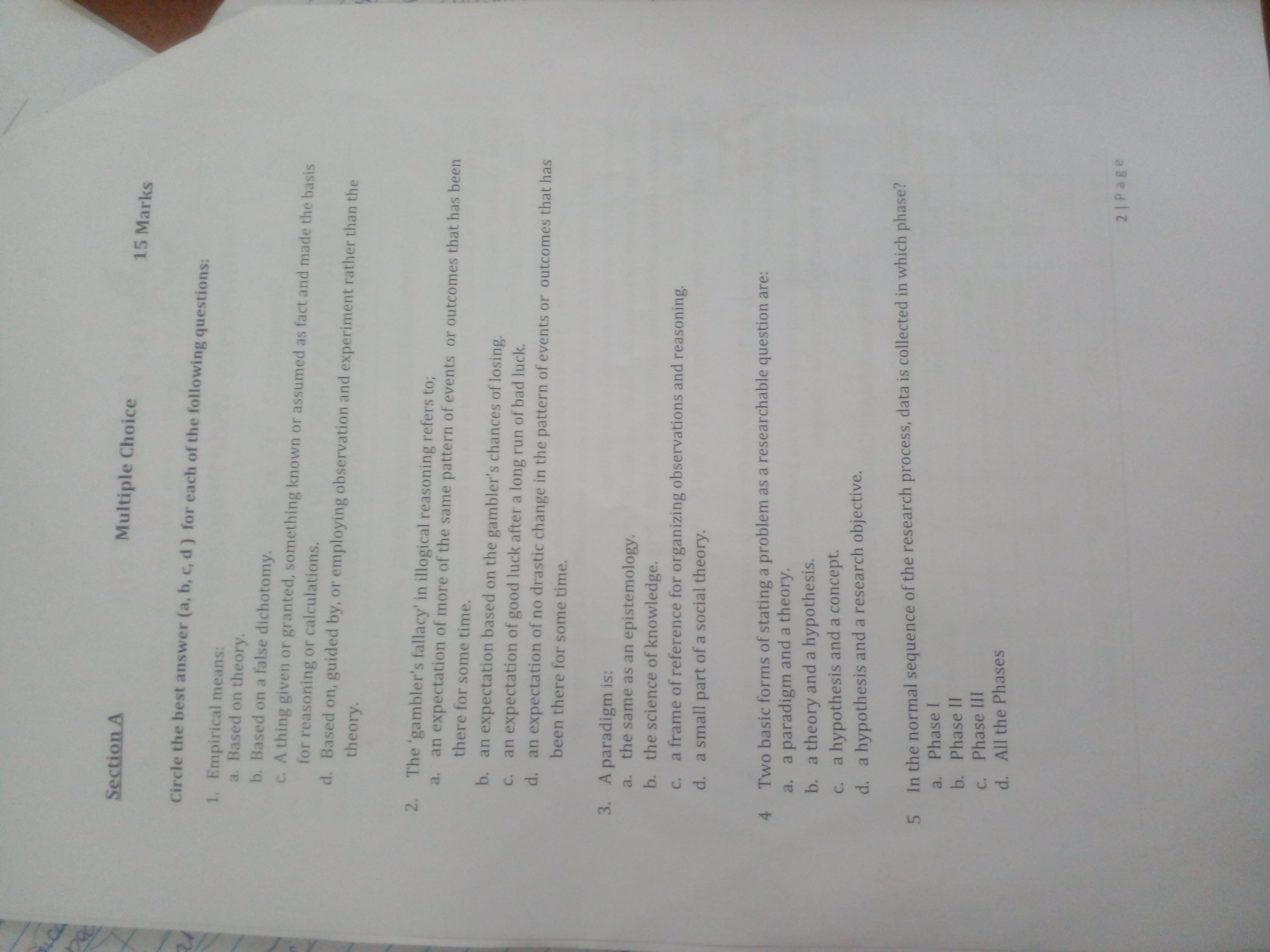 Section A Multiple Choice 15 Marks Circle the