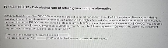 Problem 0 8 . 0 1 2 - Calculating rate of return