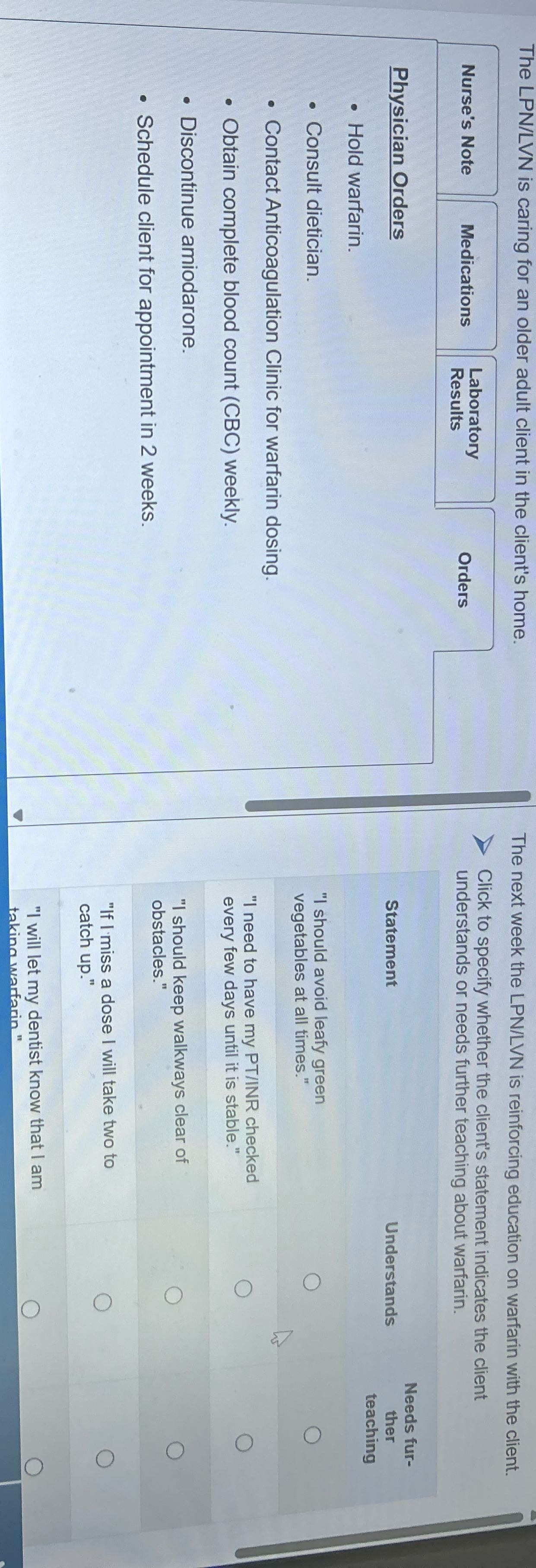 The LPN/LVN is caring for an older adult client