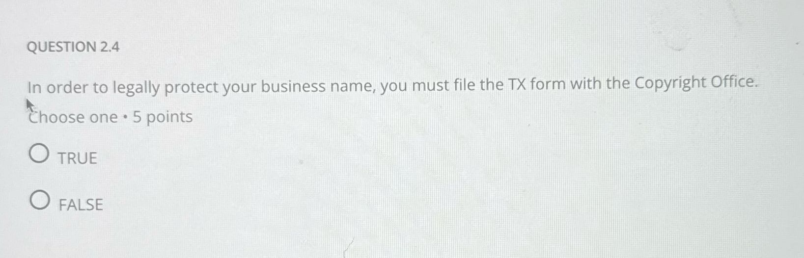 QUESTION 2.4 In order to legally protect your
