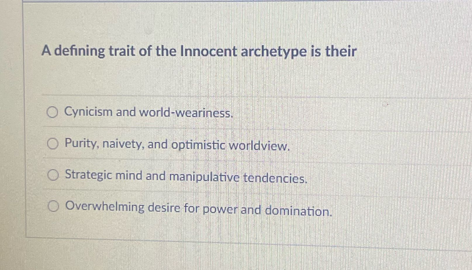 A defining trait of the Innocent archetype is