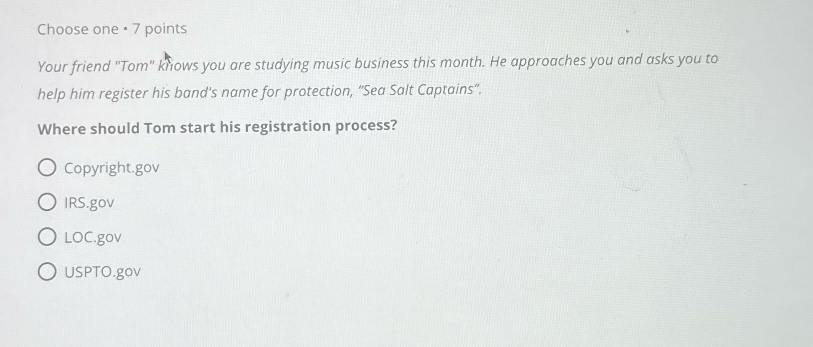 Choose one . 7 points Your friend "Tom" knows you