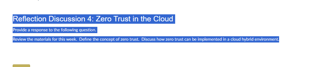 Reflection Discussion 4: Zero Trust in the Cloud