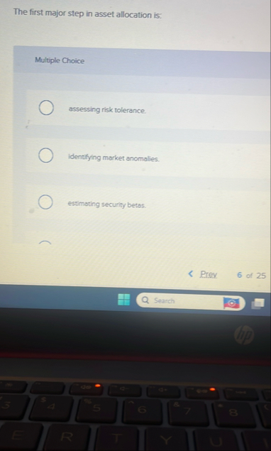 The first major step in asset allocation is: