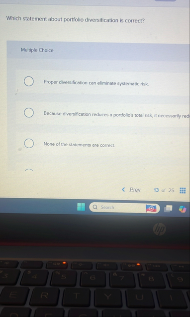 Which statement about portfolio diversification
