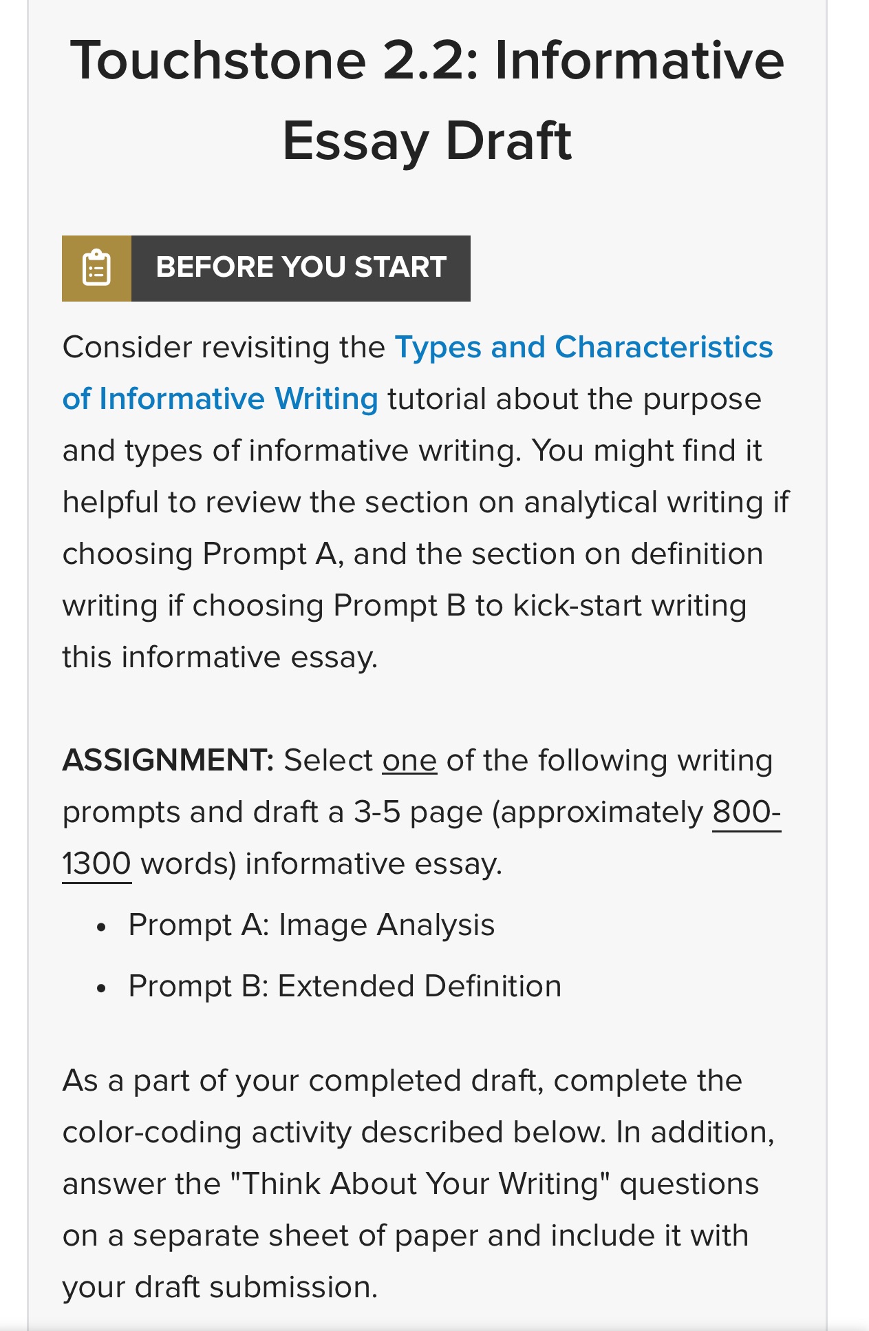 Please help Touchstone 2.2: Informative Essay