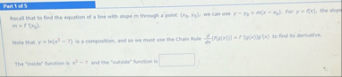 Part 1 ets m = f ' ( x 0 ) . Note that y = l n (