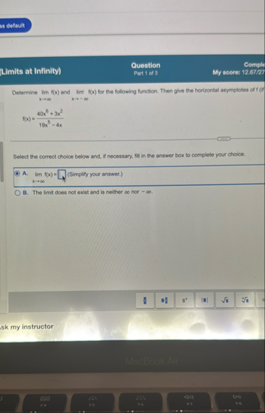 Question Comple Limits at Infinity ) Part 1 of 3