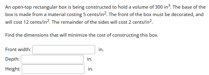 A n open - top rectangular box i s being