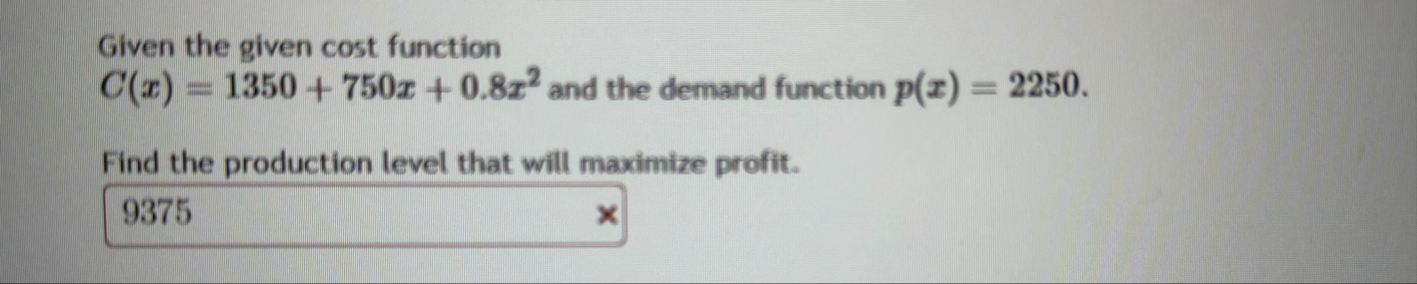 Given the given cost function C ( x ) = 1 3 5 0 7