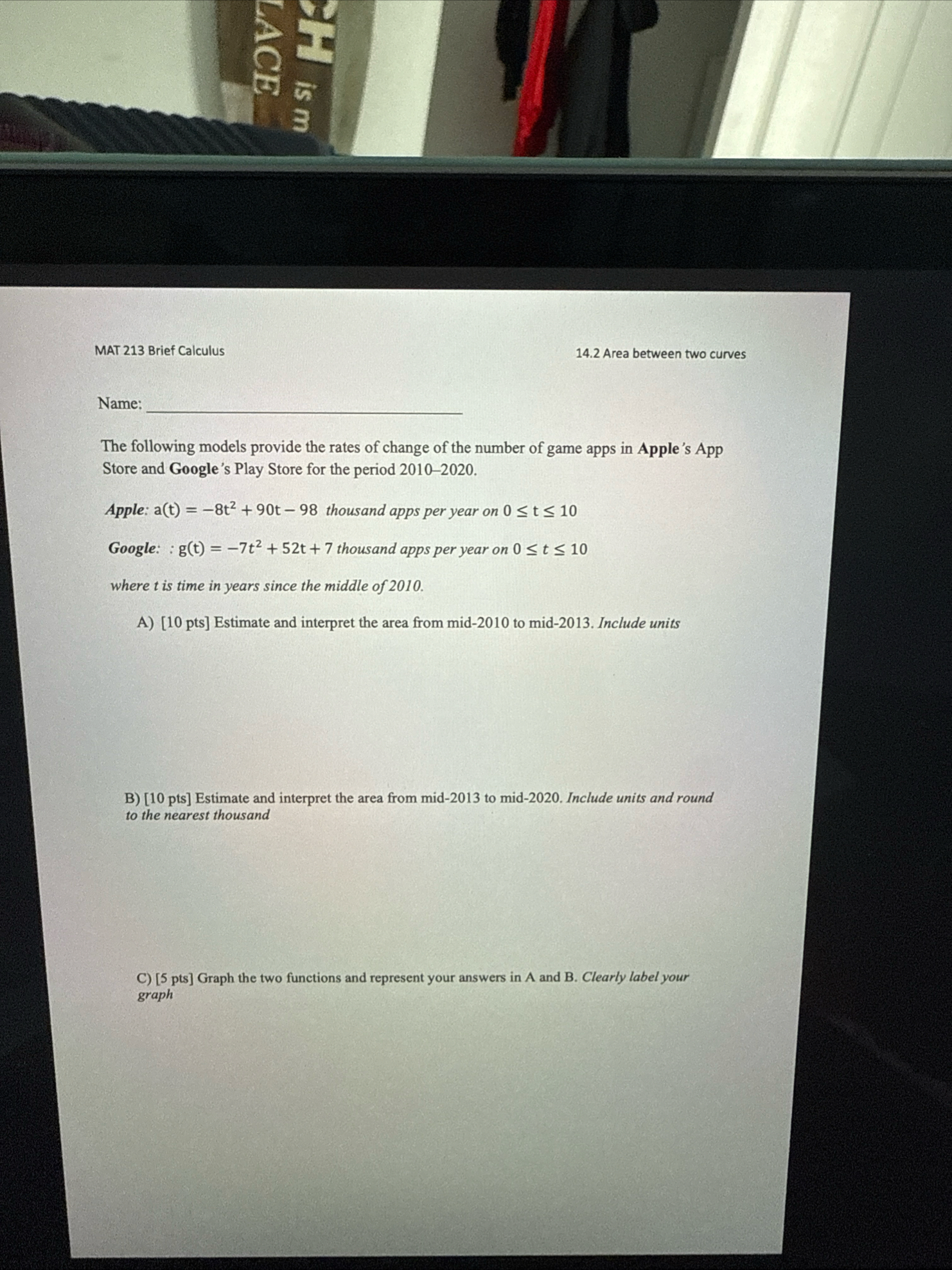 MAT 2 1 3 Brief Calculus 1 4 . 2 Area between two