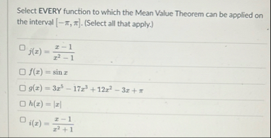 Select EVERY function to which the Mean Value