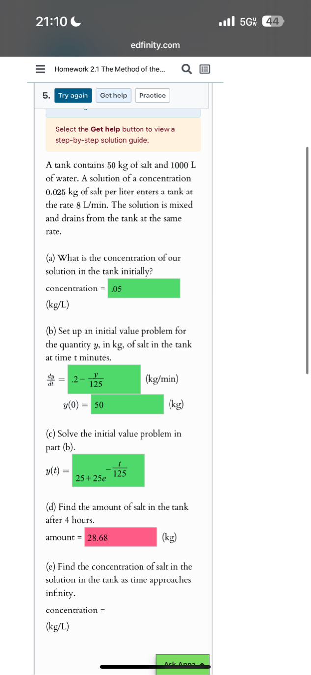 2 1 : 1 0 C - ull 5 Gw 4 4 edfinity.com Homework